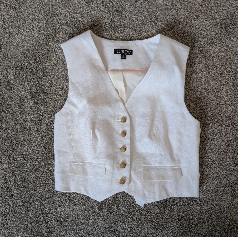 J. Crew Cream Button-Front Linen Blend Vest